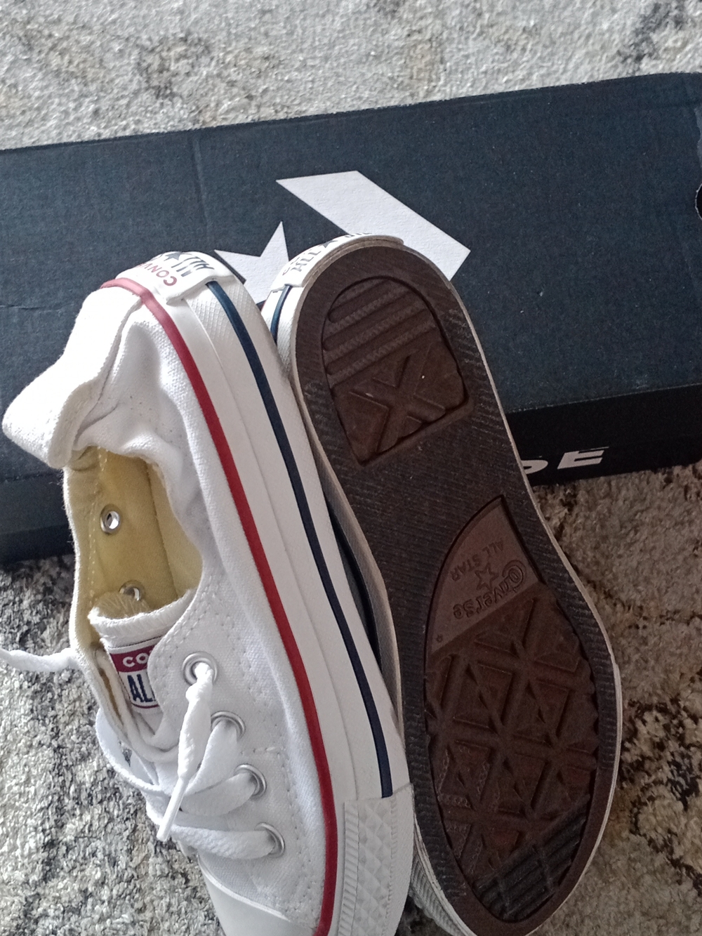 Converse Kids White Low Top Sneakers with Red & Navy Stripes
